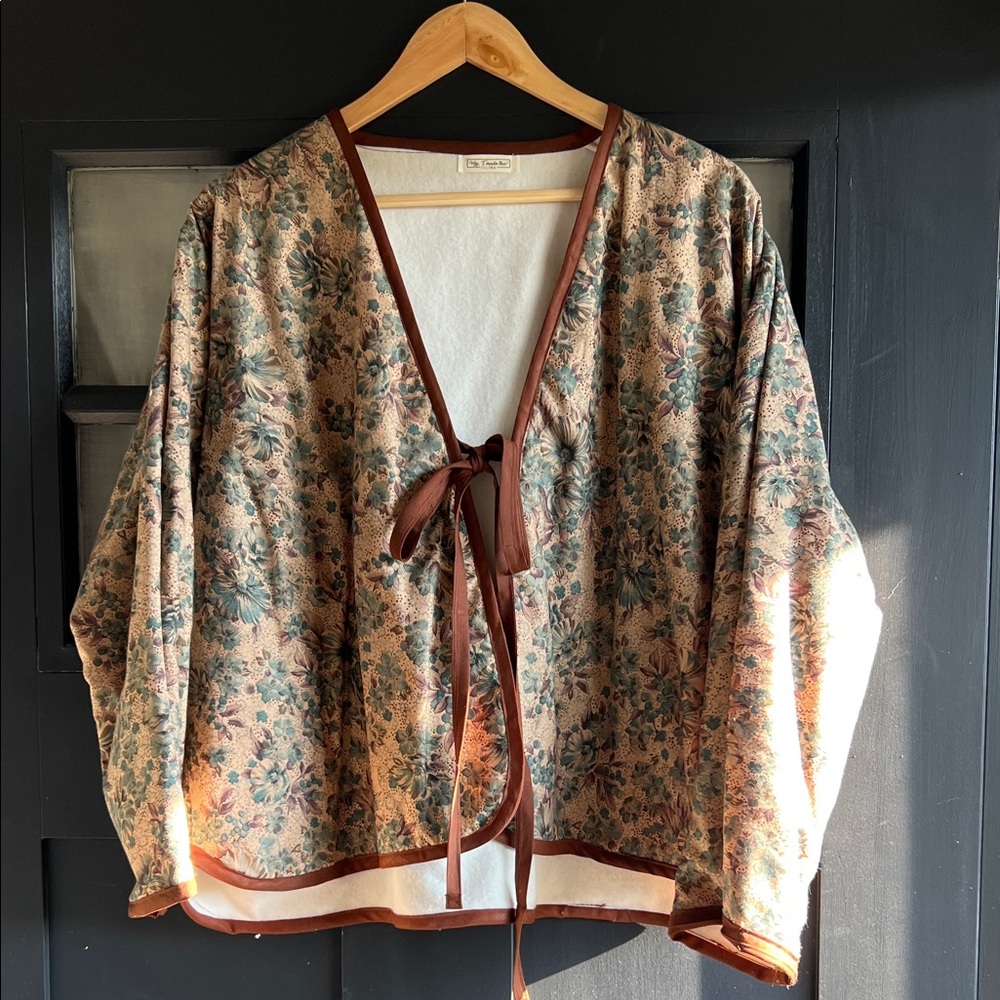Handmade tie front lightweight sewn coat jacket
